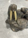 Inuit Soapstone Walrus and Pup Sculpture
