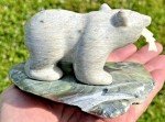 Signed Serpentine Stone Bear Sculpture - Inuit Art