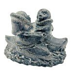 Wolf Inuit Soapstone Carving: Canoe Figures