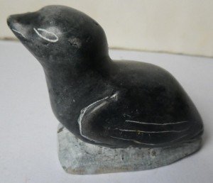 Inuit Art Soapstone Seal on Rock Carving