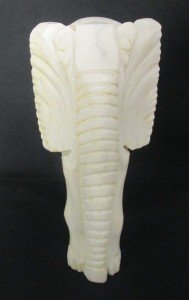 Signed 13" Inuit White Marble Elephant Sculpture