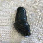 Inuit Black Stone Walrus and Pup Carving
