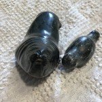 Inuit Black Stone Walrus and Pup Carving