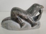 Inuit Otter Eating Fish Soapstone Carving 7.5