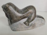 Inuit Otter Eating Fish Soapstone Carving 7.5