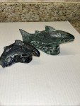 Vintage Inuit Soapstone Salmon Carvings Pair