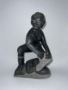 Inuit Stone Carving: Hunter Skinning Seal, Josephine Kakutuk