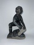 Inuit Stone Carving: Hunter Skinning Seal, Josephine Kakutuk