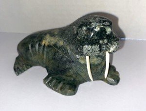 Hand-Carved Soapstone Inuit Walrus Sculpture by ET III