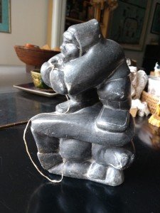 Signed Inuit Stone Hunter with Walrus Sculpture