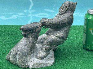Signed Inuit Stone Sculpture: Rider with Harness