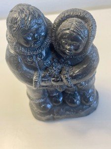 Wolf Inuit Soapstone Couple Carving Sculpture