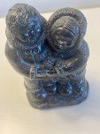 Wolf Inuit Soapstone Couple Carving Sculpture
