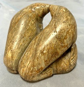 Inuit Stone Carving: Sea Lions Kissing Figurine