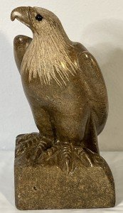 Signed Bald Eagle Inuit Stone Carving Sculpture
