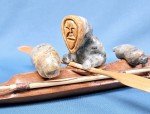 Inuit Soapstone Kayak Hunter Carving - Signed
