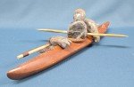 Inuit Soapstone Kayak Hunter Carving - Signed