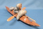 Inuit Soapstone Kayak Hunter Carving - Signed