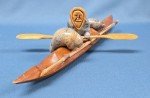 Inuit Soapstone Kayak Hunter Carving - Signed