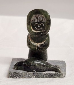 Signed Inuit Stone Carving: Eskimo and Seal