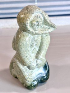 Hand Carved Green Soapstone Inuit Figures by Mary