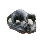 Handcrafted Inuit Stone Sculpture: Signed Wolverine with Salmon