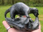 Handcrafted Inuit Stone Sculpture: Signed Wolverine with Salmon