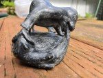 Handcrafted Inuit Stone Sculpture: Signed Wolverine with Salmon