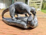 Handcrafted Inuit Stone Sculpture: Signed Wolverine with Salmon