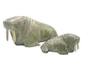 Inuit Stone Carving: Walrus Mom and Baby