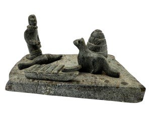Signed Vintage Inuit Soapstone Carving Figurine