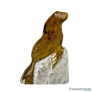 Traditional Inuit Soapstone Seal Carving Sculpture