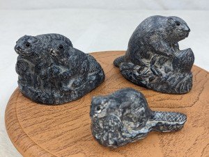 Inuit Soapstone Carving: Wolf and Beaver Family