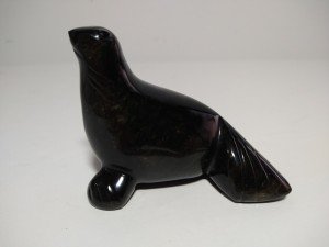 Black Stone Carving of Inuit Seal