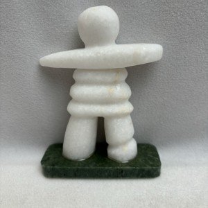 Hand-Carved Inuit Stone Man on Marble Base