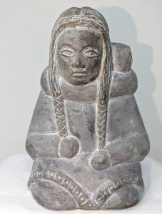 Soapstone Inuit Carving: Mother and Child Sculpture