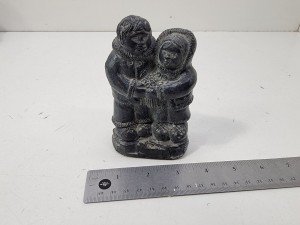 Wolf Soapstone Carving - Inuit Couple Sculpture
