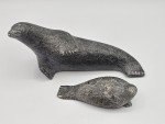 Inuit Hand-Carved Soapstone Mother and Baby Seal