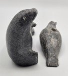 Inuit Hand-Carved Soapstone Mother and Baby Seal
