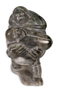 Hand-Carved Inuit Soapstone Figure with Baby