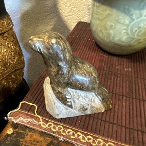 R. Powers Signed Inuit Stone Seal Carving