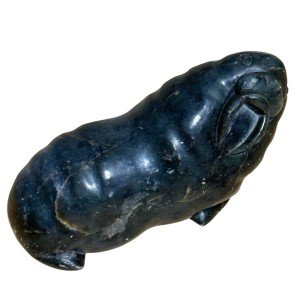 Inuit Carving: Dark Stone Walrus and Muskox