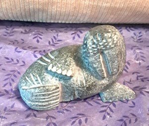 Inuit Stone Walrus Carving with Tag