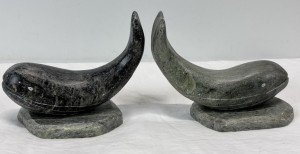 Inuit Soapstone Whale Carvings Pair - Signed
