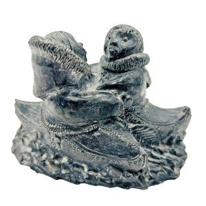 Wolf Soapstone Inuit Art Carving - Canoe Scene