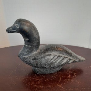 Signed 1974 Inuit Soapstone Duck Carving 6
