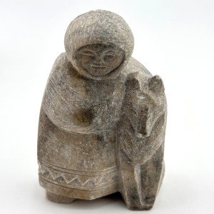 Inuit Woman and Wolf Stone Carving