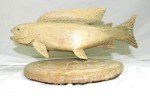 Inuit Carved Fish on Whalebone Disc Sculpture