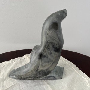 Large Vintage Signed Inuit Soapstone Seal Carving