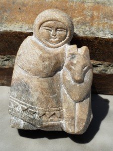 Hand-Carved Inuit Soapstone Hunter with Dog